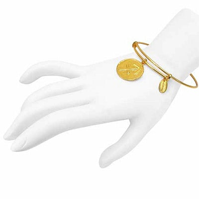 Gold Plated Brass 'Zodiac Symbol for Saggitarius' Embossed on Coin Bangle