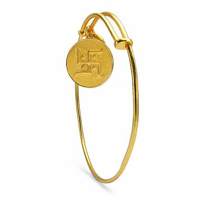 Gold Plated Brass 'Swastika' Embossed on Coin Bangle