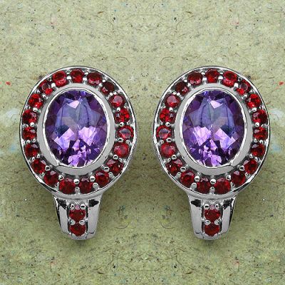 7.10CTW Genuine Amethyst & Garnet .925 Sterling Silver Earrings