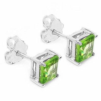 2.00CTW Genuine Peridot .925 Sterling Silver Square Shape Earrings