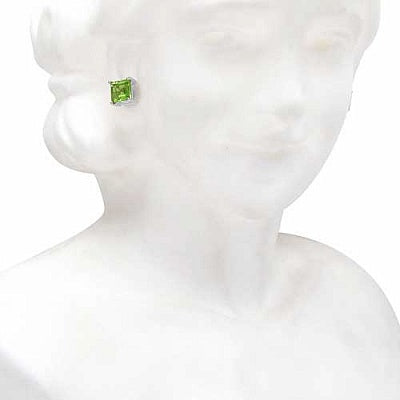 2.00CTW Genuine Peridot .925 Sterling Silver Square Shape Earrings