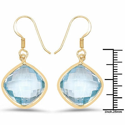 37.22CTW Genuine Blue Topaz 14K Yellow Gold Plated .925 Sterling Silver Earrings