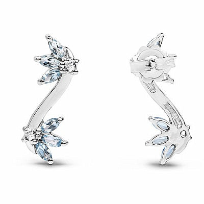 1.28CTW Genuine Blue Topaz & White Topaz .925 Sterling Silver Earrings