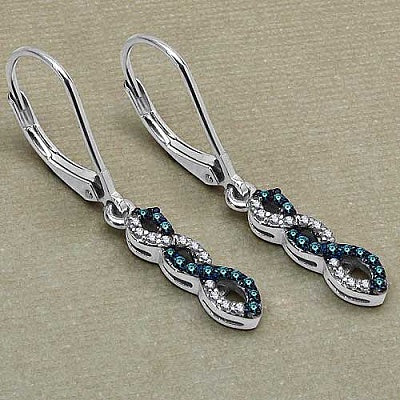 0.27CTW Genuine Blue Diamond & White Diamond .925 Sterling Silver Earrings