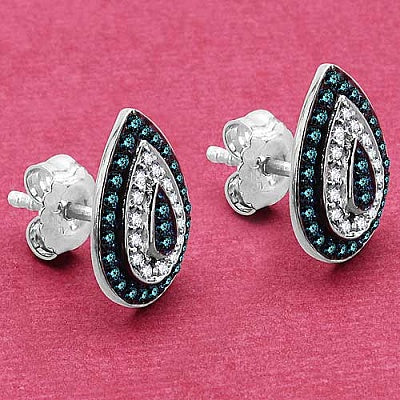 0.47CTW Genuine Blue Diamond & White Diamond .925 Sterling Silver Earrings