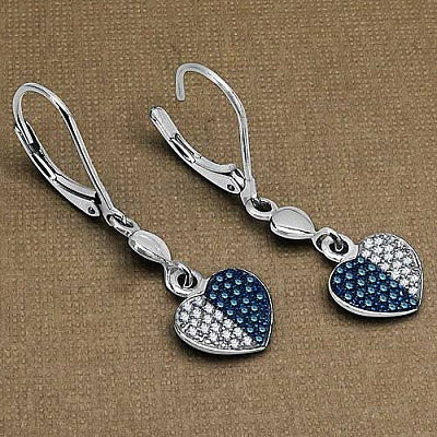 0.45CTW Genuine Blue Diamond & White Diamond .925 Sterling Silver Heart Shape Earrings