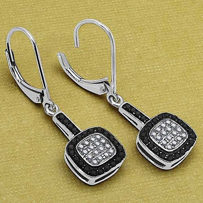 0.45CTW Genuine Black Diamond & White Diamond .925 Sterling Silver Earrings