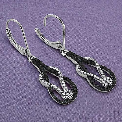 0.70CTW Genuine Black Diamond & White Diamond .925 Sterling Silver Earrings