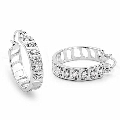 BridalMe 0.92CTW White Cubic Zirconia .925 Sterling Silver Hoops Earrings