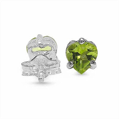 0.90CTW Genuine Peridot Heart Shaped .925 Sterling Silver Studs