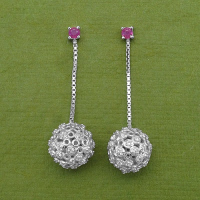 1.09CTW .925 Sterling Silver Ruby & White Cubic Zirconia Earrings