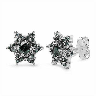 0.42CTW Genuine Blue Diamond .925 Sterling Silver Earrings