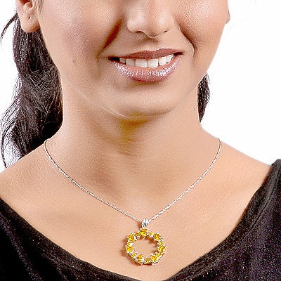 13.65CTW Genuine Yellow Cubic Zircon .925 Sterling Silver Pendant