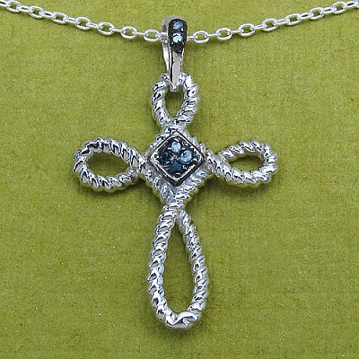 0.04CTW Genuine Blue Diamond .925 Sterling Silver Pendant