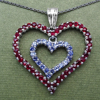 2.76CTW Genuine Ruby & Tanzanite .925 Sterling Silver Heart Shape Pendant