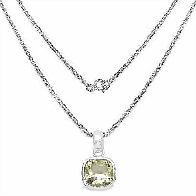 Genuine Lemon Quartz Cushion-Cut Sterling Silver Solitaire Pendant