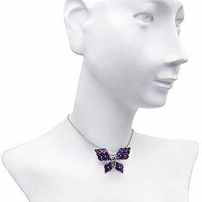 Genuine Amethyst Marquise Gemstones Butterfly Sterling Silver Pendant
