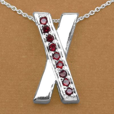 Genuine Garnet Sterling Silver Crossover Pendant