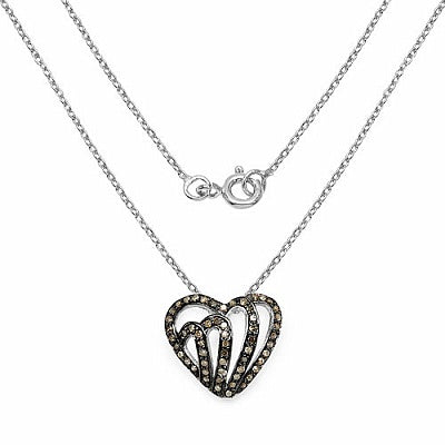 0.54CTW Genuine Champagne Diamond .925 Sterling Silver Heart Shape Pendant
