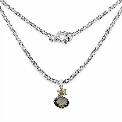 9.13CTW Genuine Smoky Topaz & Citrine .925 Sterling Silver Pendant