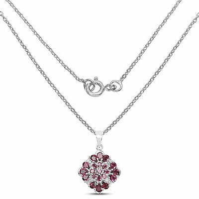 Genuine Rhodolite and White Topaz Sterling Silver Floral Pendant