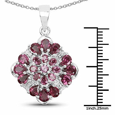 Genuine Rhodolite and White Topaz Sterling Silver Floral Pendant