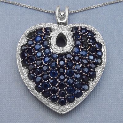 9.17CTW Genuine Blue Sapphire .925 Sterling Silver Heart Shape Pendant