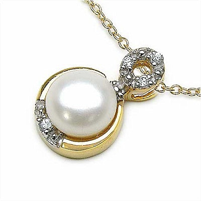 2.34CTW White Pearl & Cubic Zirconia 14K Yellow Gold Plated .925 Sterling Silver Pendant