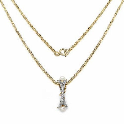 0.82CTW Genuine Pearl & White Cubic Zirconia 14K Yellow Gold Plated .925 Sterling Silver Pendant