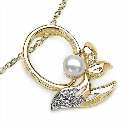 0.51CTW Pearl & Cubic Zirconia Gold Plated .925 Sterling Silver Pendant