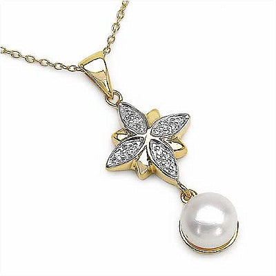 2.68CTW Pearl & Cubic Zirconia Gold Plated .925 Sterling Silver Pendant