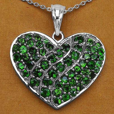 Genuine Chrome Diopside Sterling Silver Heart Pendant