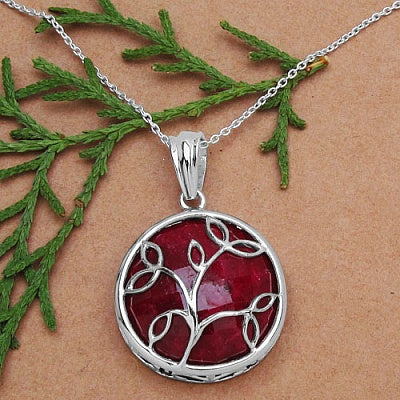 25.78CTW Genuine Dyed Ruby .925 Sterling Silver Pendant