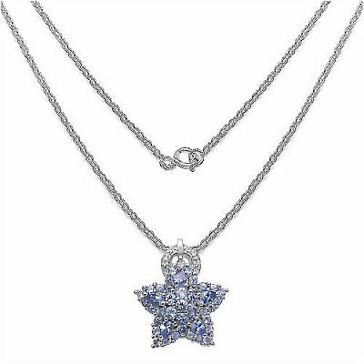 2.25CTW Genuine Tanzanite & White Cubic Zircon .925 Sterling Silver Pendant
