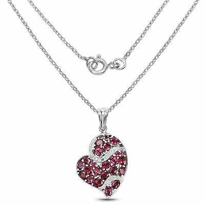 Genuine Rhodolite Heart-Shaped Sterling Silver Pendant with White Topaz Accent