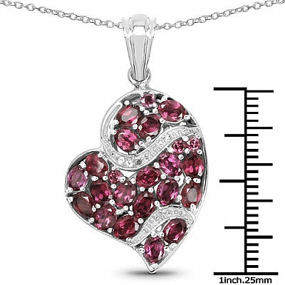 Genuine Rhodolite Heart-Shaped Sterling Silver Pendant with White Topaz Accent