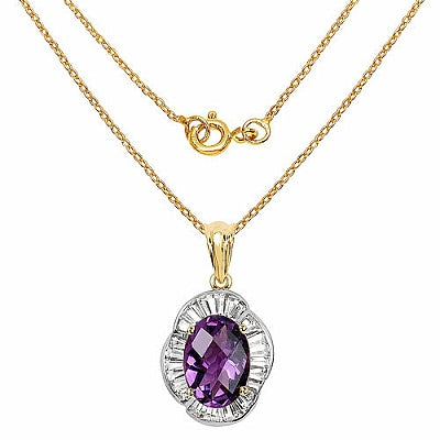 Genuine Amethyst Oval-Cut and White Topaz 14K Gold Plated Sterling Silver Halo Pendant