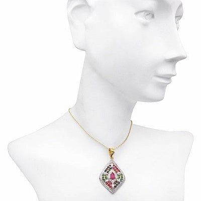 2.03CTW Genuine Multi Gemstone 14K Yellow Gold Plated .925 Sterling Silver Pendant