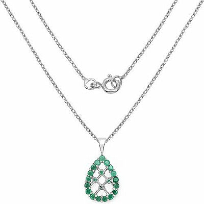 Genuine Emerald Sterling Silver Filigree Pendant