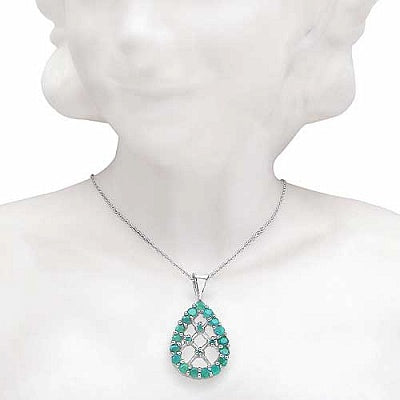 Genuine Emerald Sterling Silver Filigree Pendant