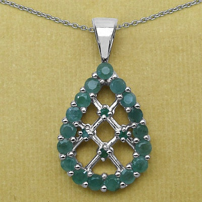 Genuine Emerald Sterling Silver Filigree Pendant