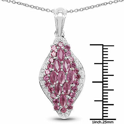 3.03CTW Genuine Ruby, Rhodolite & White Diamond .925 Sterling Silver Pendant