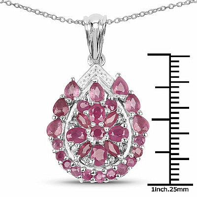 3.81CTW Genuine Ruby & White Cubic Zircon .925 Sterling Silver Pendant