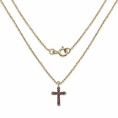 Genuine Rhodolite 14K Yellow Gold Plated Sterling Silver Cross Pendant