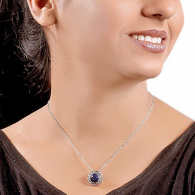 Genuine Amethyst Sterling Silver Bezel-Set Solitaire Pendant