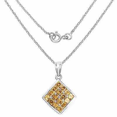 Genuine Citrine Sterling Silver Geometric Square Pendant