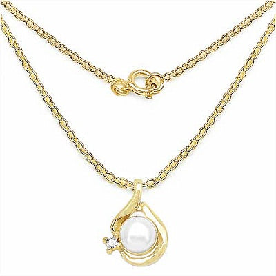 0.68CTW Genuine Pearl & White Cubic Zircon .925 Sterling Silver Gold Plating Pendant