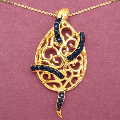 0.90CTW Genuine Blue Sapphire .925 Sterling Silver 14K Yellow Gold Plated Pendant