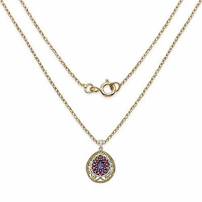 Genuine Amethyst and Rhodolite Sterling Silver Two-Tone Filigree Pendant