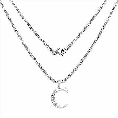 0.09CTW Genuine White Diamond Alphabet Letter C .925 Sterling Silver Pendant
